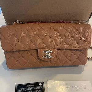 Sold!Chanel East West flap caramel caviar LgHW